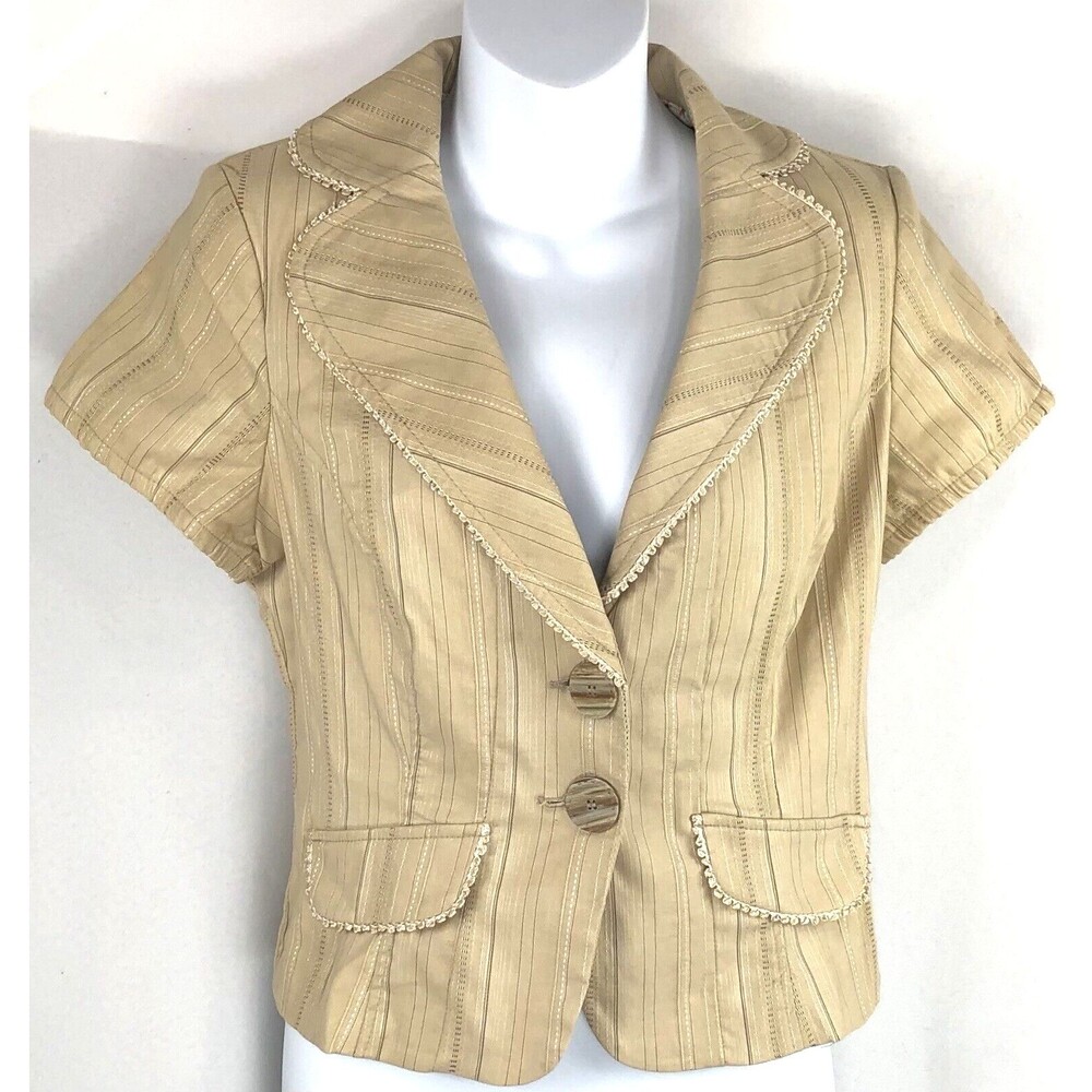 Vintage XOXO cropped blazer jacket M tan embroidered trim tailored cut in Y2K